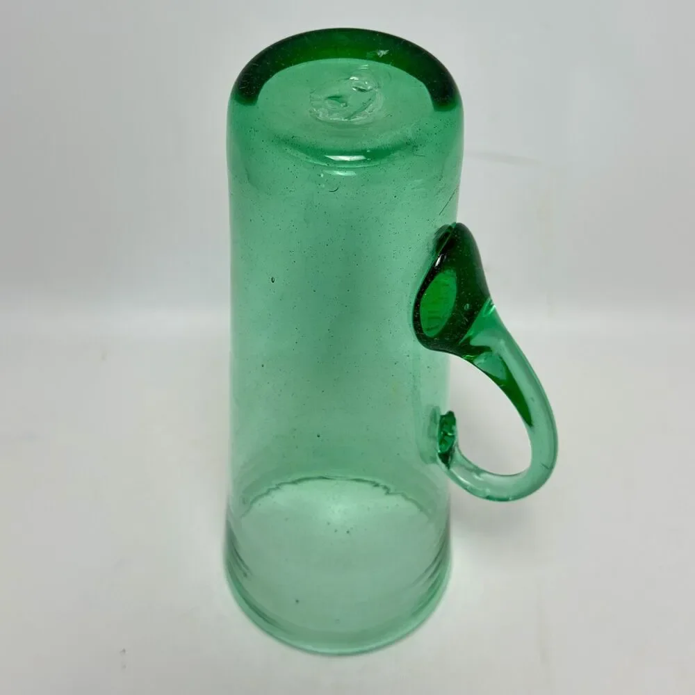 Vintage Blenko Art Glass Sea Green Chimney Highball Tumbler with Handle